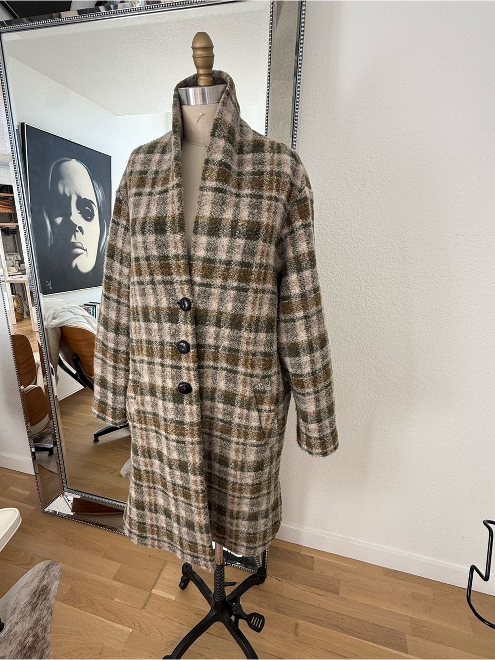 Isabel Marant Gabriel  Wool-Blend Long Coat in Olive & Cream - Women Sz 38